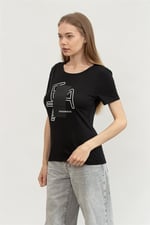 EA7 Kadın Bisiklet Yaka T-Shirt, Siyah, XL Beden