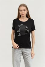 EA7 Kadın Bisiklet Yaka T-Shirt, Siyah, XL Beden