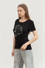 EA7 Kadın Bisiklet Yaka T-Shirt, Siyah, XL Beden