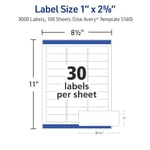 Easy Peel Laser adresi etiket, 1 x 2 – 5/8, beyaz, 3000/box, sold AS 1 Box