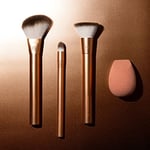 EcoTools Değerli Metaller Yüz Karışımı ve Şekillendirici Seti, Makyaj Fırça Seti, Temel Fırçası, Çevre Dostu Makyaj Fırça Seti, Geri Dönüşümlü Alüminyum, Krom, Hassas, 4 Parça Set