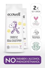 ECOWELL Bebek Saç & Vücut Şampuanı Set, Organik & Vegan Sertifikalı, Parabensiz Doğal Konak Önleyici 2x300ml