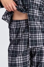 Ecrou Kadın Gri Siyah Ekose Desen Uzun Kol Bebe Yaka Pantolon Pijama Takım