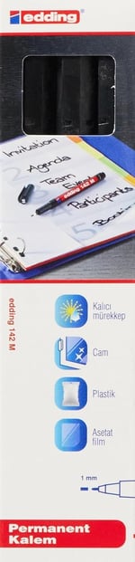 Edding, 142 M Permanent Kalem, Asetat Kalemi, Siyah, 3'lü Set, 1 Mm Yuvarlak Uç
