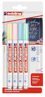 edding 4085 tebeşir kalemi - sarı, yeşil, pembe, mavi (pastel) - 4 tebeşir kalemi - yuvarlak uçlu 1-2 mm - Seçenekler: 4'lü set, 10'lu paket, tek kalem