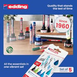 edding 4500 tekstil kalemi - siyah, 3x mavi, yeşil - 5 kalem - 2-3 mm yuvarlak uç