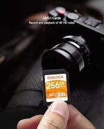 Ediloca EF2_256GB UHS-I SD Kart SDXC UHS-I Hafıza Kartı Hızlı Depolama, Okuma Hızı 100MB/s, Yazma Hızı 90MB/s, C10, U3, V30, Full-HD ve 4K Video, SD Kart, Profesyonel Fotoğrafçılar için Olması Gereken