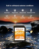 Ediloca EF2_256GB UHS-I SD Kart SDXC UHS-I Hafıza Kartı Hızlı Depolama, Okuma Hızı 100MB/s, Yazma Hızı 90MB/s, C10, U3, V30, Full-HD ve 4K Video, SD Kart, Profesyonel Fotoğrafçılar için Olması Gereken