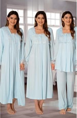 Effort Hamile Çarşı 2405 Ekru Lohusa Hamile Gecelik Sabahlık Pijama Set