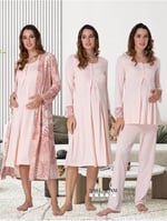 Effort Kadın Gri Hamile Lohusa Sabahlıklı Gecelik Ve Pijama Takımı Set Effortt