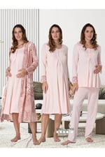 Effort Kadın Gri Hamile Lohusa Sabahlıklı Gecelik Ve Pijama Takımı Set Effortt