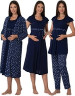 Effort Kadın Lacivert Hamile Lohusa Sabahlıklı Gecelik Ve Pijama Takım Set