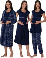Effort Kadın Lacivert Pamuklu Hamile Lohusa Sabahlıklı Gecelik Ve Pijama Takım Set