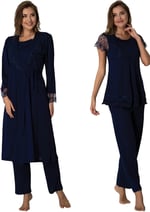 Effort Kadın Lacivert Sabahlıklı Hamile Lohusa Pijama Takımı, M, EF2054EF-19804IGP266266
