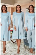 Effort Kadın Mavi Hamile Lohusa Sabahlıklı Gecelik Ve Pijama Takım, L, EF2020-19804IGP266247