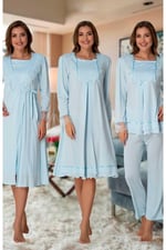 Effort Kadın Mavi Hamile Lohusa Sabahlıklı Gecelik Ve Pijama Takım, L, EF2020-19804IGP266247