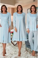 Effort Kadın Mavi Hamile Lohusa Sabahlıklı Gecelik Ve Pijama Takım, L, EF2020-19804IGP266247