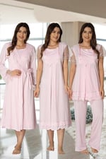 Effort Kadın Pembe Hamile Lohusa Sabahlıklı Gecelik Ve Pijama Takım, L, EF2050EFR-19804IGP266333