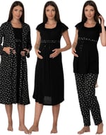 Effort Kadın Pembe Pamuklu Hamile Lohusa Sabahlıklı Gecelik Ve Pijama Takım Set