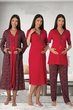 Effort Kadın Vişne Hamile Lohusa Sabahlıklı Gecelik Ve Pijama Set