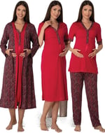 Effort Kadın Vişne Hamile Lohusa Sabahlıklı Gecelik Ve Pijama Set