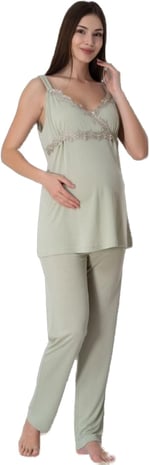 Effort Yeşil Hamile Lohusa Emzirme Özellikli Askılı Pijama Takımı