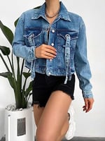 efstyle kuşgözü ve şerit detaylı crop kot ceket