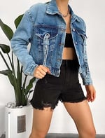efstyle kuşgözü ve şerit detaylı crop kot ceket