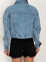 efstyle kuşgözü ve şerit detaylı crop kot ceket