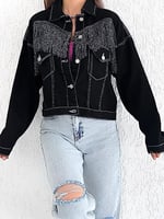 efstyle SİYAH SİM PÜSKÜLLÜ KOT CEKET