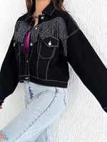 efstyle SİYAH SİM PÜSKÜLLÜ KOT CEKET