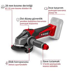 Einhell Akülü Avuç Taşlama TE-AG 18/115 Li-Solo Power X-Change (18 V, 115 mm disk çapı, 28 mm kesme derinliği, yumuşak başlatma, kesme diski ve akü dahil değildir)