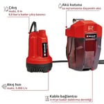 Einhell Akülü Dalgıç Pompa - Temiz Su GE-SP 18 Li-Solo Power X-Change (Lityum-İyon, 18 V, Maks. 8 m Yükselme, Maks. 5000 L/Saat Su Aktarımı, 5 m Bağlantı Kablosu) - 4181500