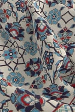 Ekru Lacivert Motif Desen Mendil