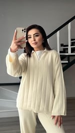 Ekru Polo Yaka Triko Takım