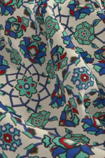 Ekru Yeşil Motif Desen Mendil