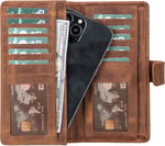 El Yapımı Çıtçıtlı Deri Cüzdan - Telefon Bölmeli, Hakiki Deri Premium Kalite Kartlık Cüzdan, 2'si Pencereli 13 Kart Bölmesi, Erkek ve Kadın için Hakiki Deri Cüzdan (Antik Kahverengi)