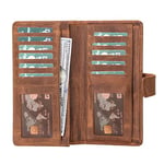 El Yapımı Çıtçıtlı Deri Cüzdan - Telefon Bölmeli, Hakiki Deri Premium Kalite Kartlık Cüzdan, 2'si Pencereli 13 Kart Bölmesi, Erkek ve Kadın için Hakiki Deri Cüzdan (Antik Kahverengi)