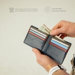 El Yapımı Deri Bifold Erkek Cüzdanı | Tam Tahıl Hakiki Deriden Üretildi | RFID Güvenli İnce Yatay Cüzdan 6 Kart Sahibiyle | Noel Doğum Günü için Hediye Kutusu ve Kılıfı
