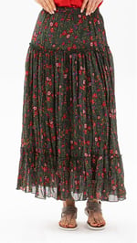 Eliş Şile Bezi Buse Vual Uzun Yazlık Etek Tomurcuk Desen, 3XL, ETK.K.0010, Yeşil, Kadın