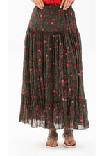 Eliş Şile Bezi Buse Vual Uzun Yazlık Etek Tomurcuk Desen, 3XL, ETK.K.0010, Yeşil, Kadın