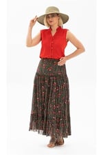 Eliş Şile Bezi Buse Vual Uzun Yazlık Etek Tomurcuk Desen, L/XL, ETK.K.0010, Yeşil, Kadın