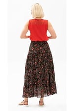Eliş Şile Bezi Buse Vual Uzun Yazlık Etek Tomurcuk Desen, L/XL, ETK.K.0010, Siyah, Kadın