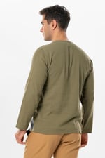 Eliş Şile Bezi Halikarnas Uzun Kol Violet Düğme Detaylı Erkek Yazlık Tshirt Haki Hk