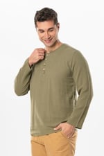 Eliş Şile Bezi Halikarnas Uzun Kol Violet Düğme Detaylı Erkek Yazlık Tshirt Haki Hk