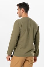 Eliş Şile Bezi Halikarnas Uzun Kol Violet Düğme Detaylı Erkek Yazlık Tshirt Haki Hk
