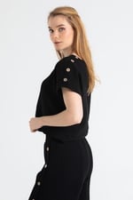 Eliş Şile Bezi Kısa Kol İzel Yazlık Müslin Bluz, XL, 511.01, Siyah, Kadın