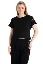 Eliş Şile Bezi Kısa Kol İzel Yazlık Müslin Bluz, XL, 511.01, Siyah, Kadın