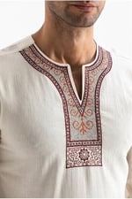 Eliş Şile Bezi Uzun Kol Şile Bezi Bisiklet Yaka Etnik Yazlık T-shirt, S, TST.E.0001, Krem, Erkek