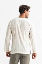 Eliş Şile Bezi Uzun Kol Şile Bezi Bisiklet Yaka Etnik Yazlık T-shirt, S, TST.E.0001, Krem, Erkek